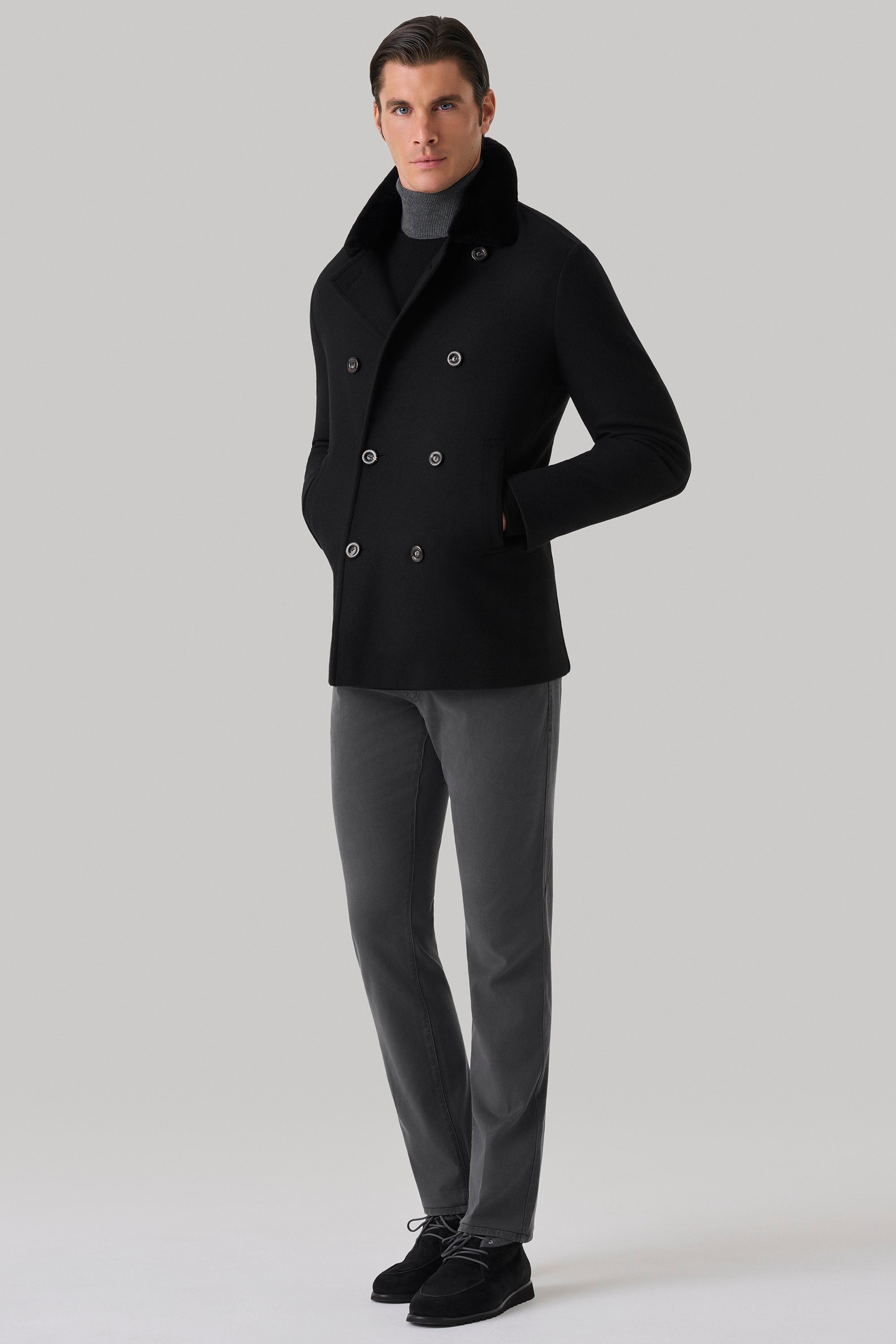 Ultimum cashmere® felt duffle coat with mink collar