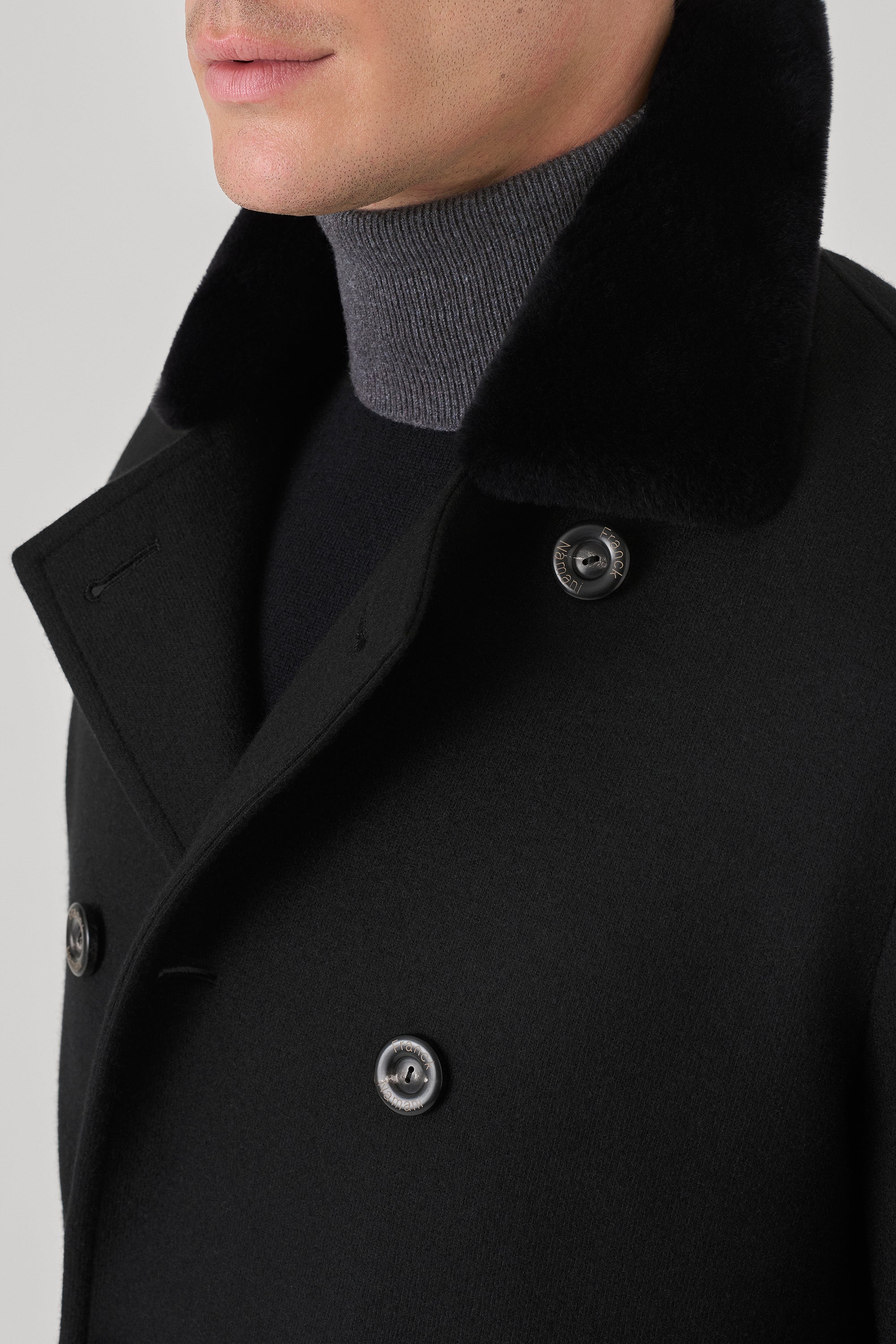 Ultimum cashmere® felt duffle coat with mink collar