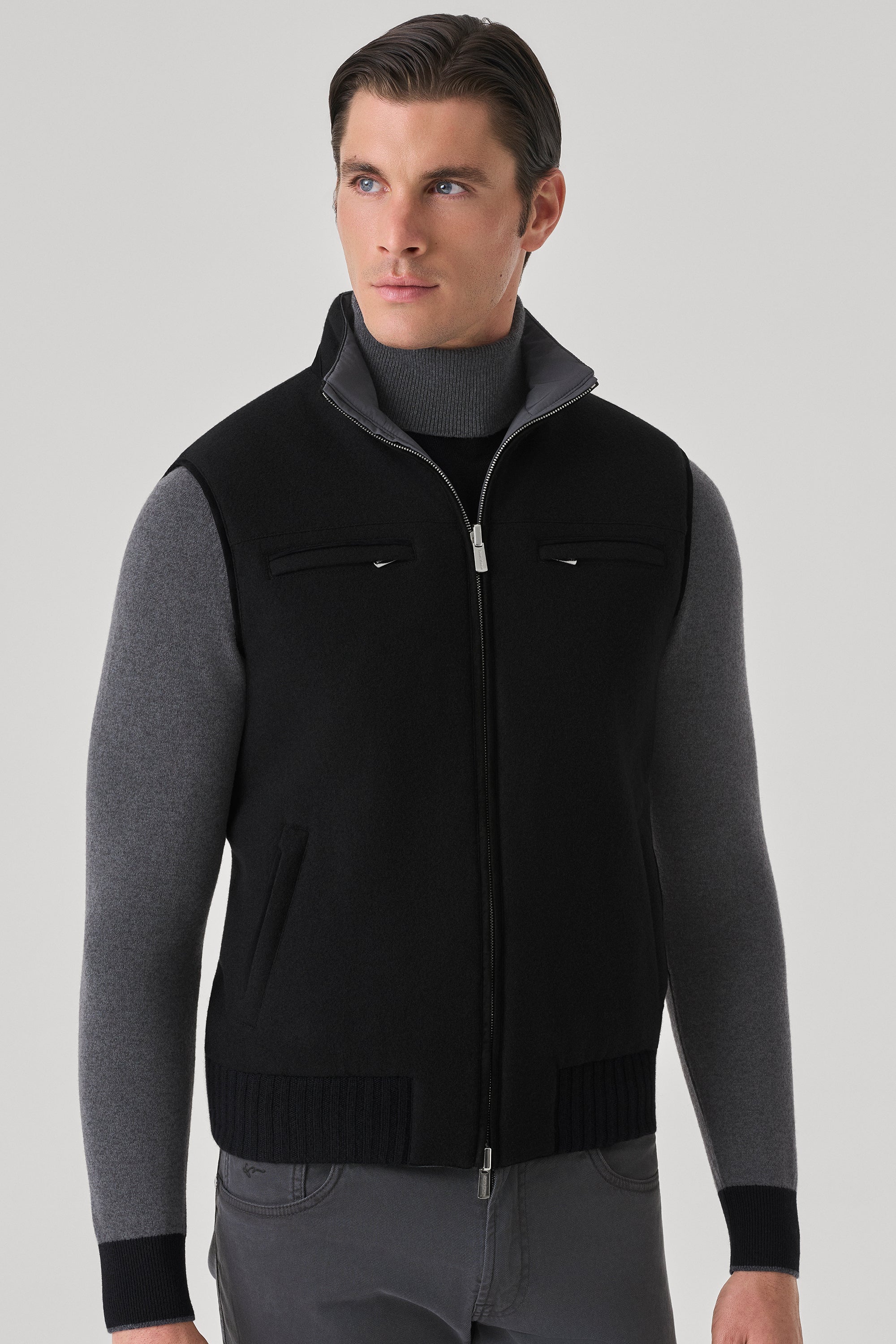 Gilet Tom Réversible en ultimum cachemire felt et silk nylon ultra-light