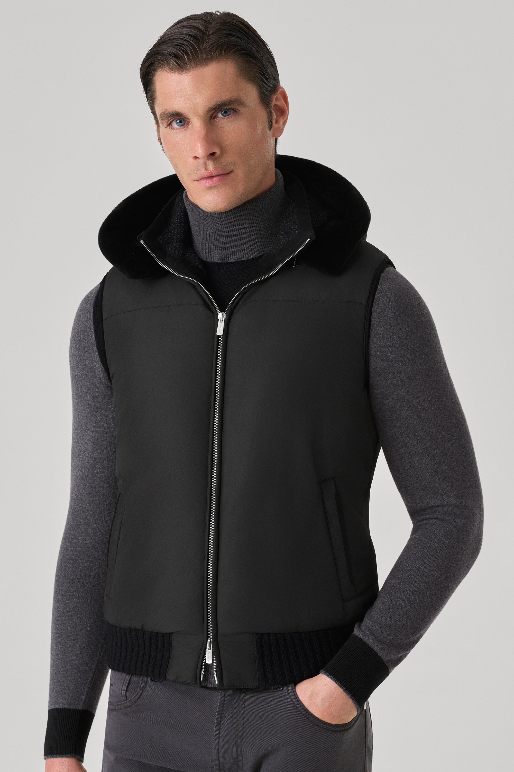 Gilet Elvis en silk nylon ultra-light et vison