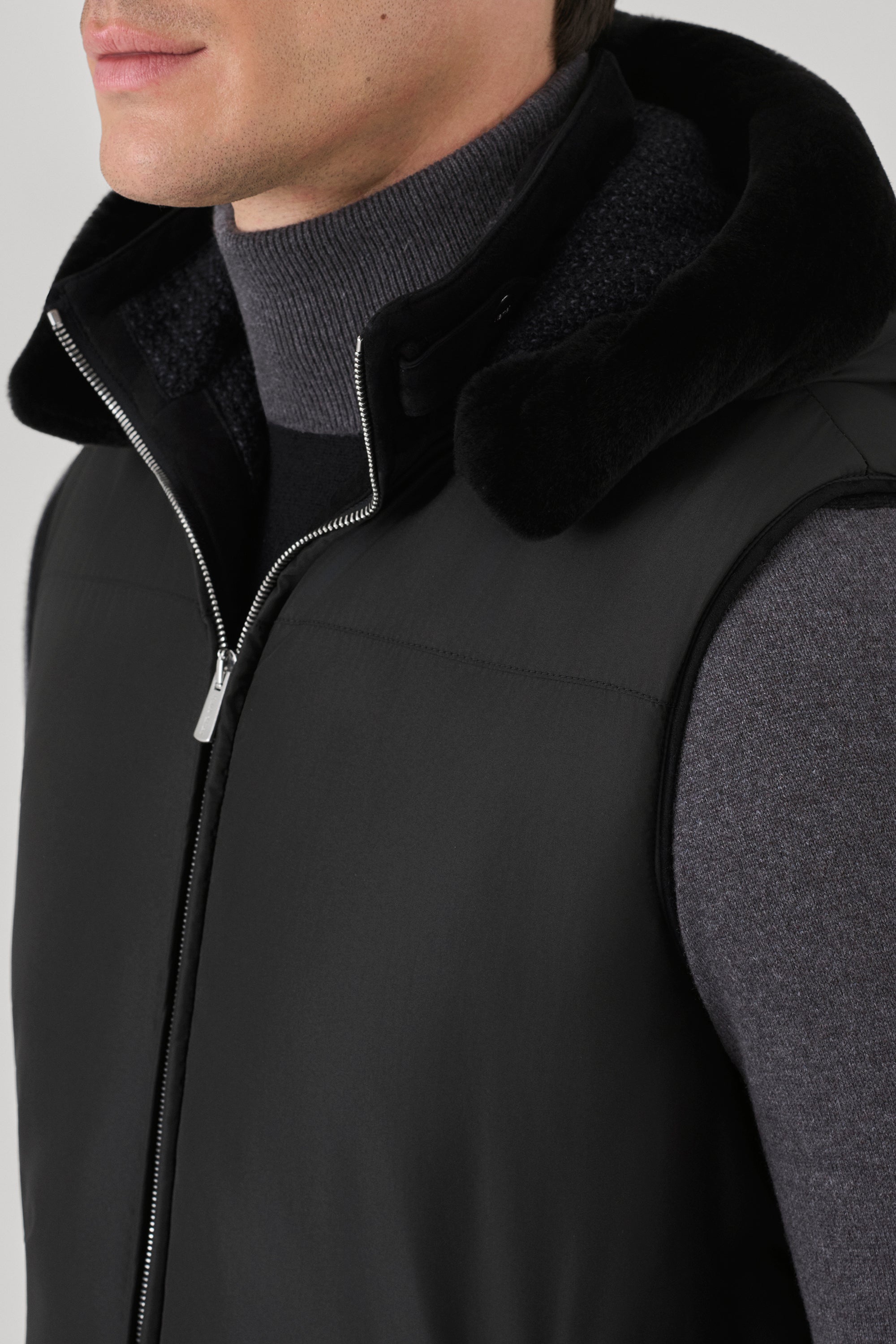 Gilet Elvis en silk nylon ultra-light et vison