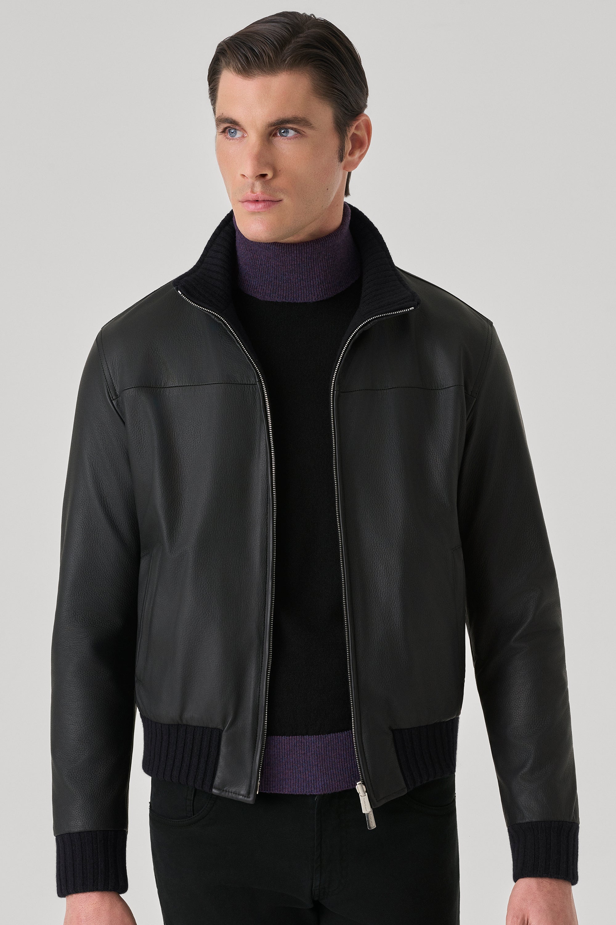 Blouson Confort réversible en cuir de cerf et ultimum cachemire felt
