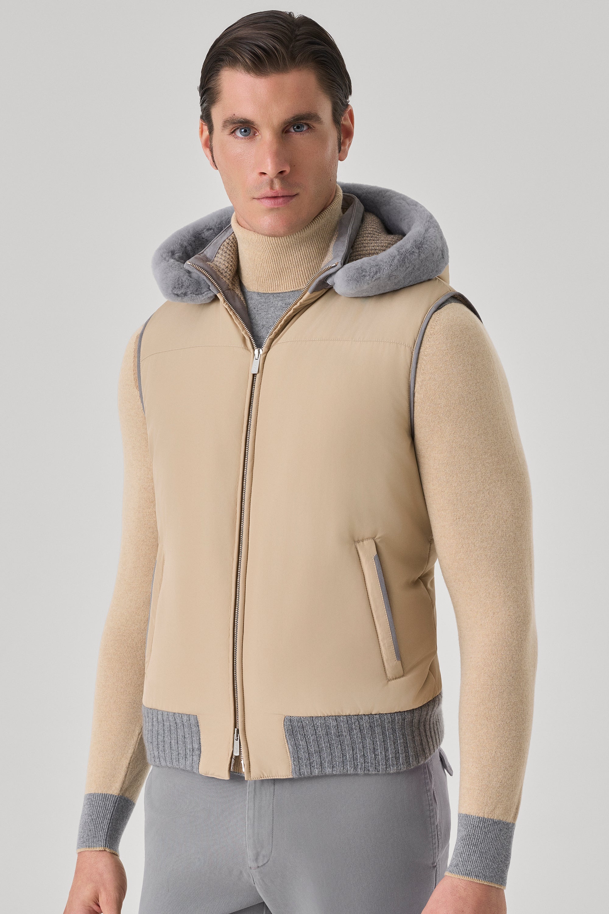 Gilet Elvis en silk nylon ultra-light et vison