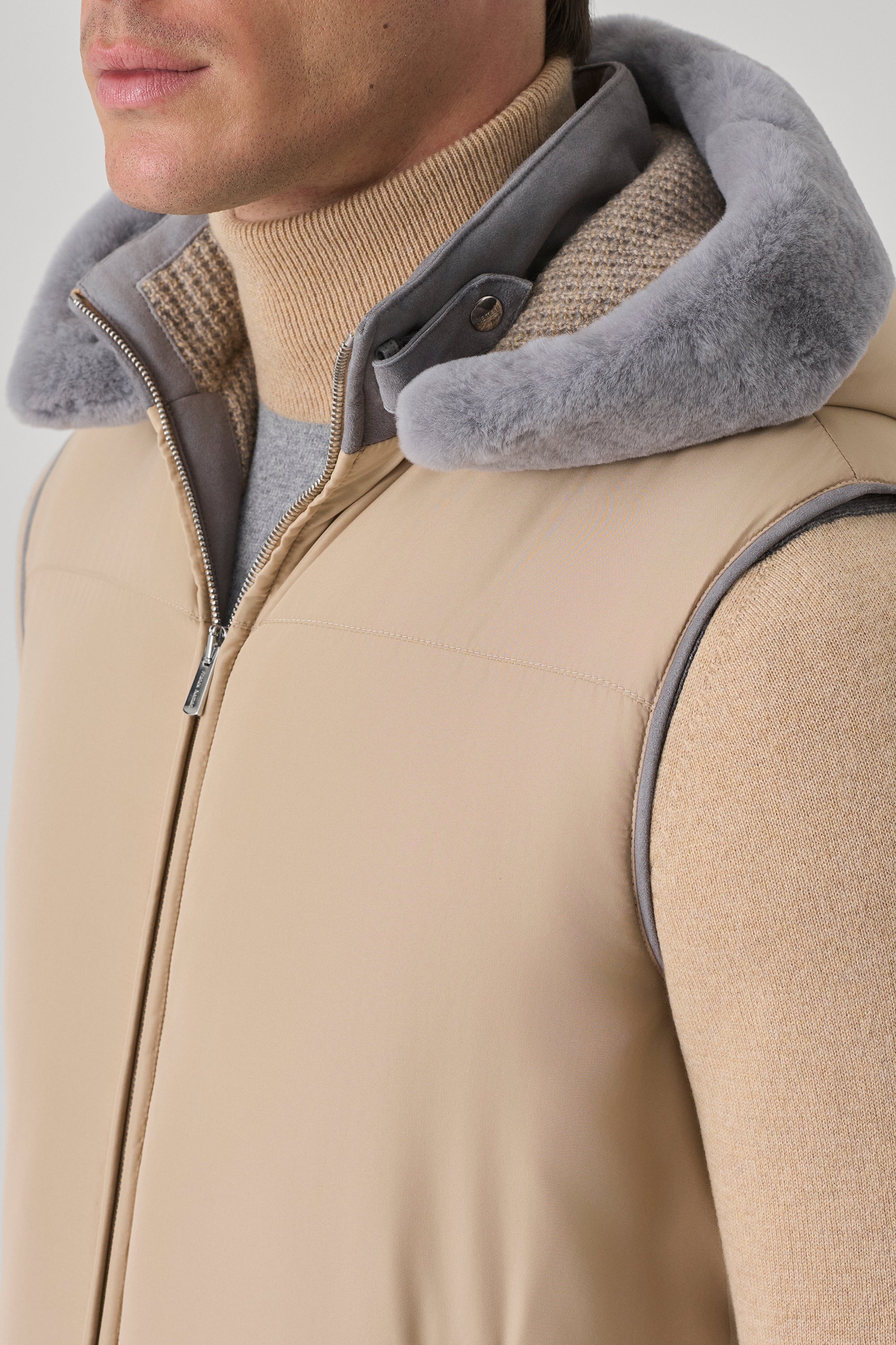 Gilet Elvis en silk nylon ultra-light et vison