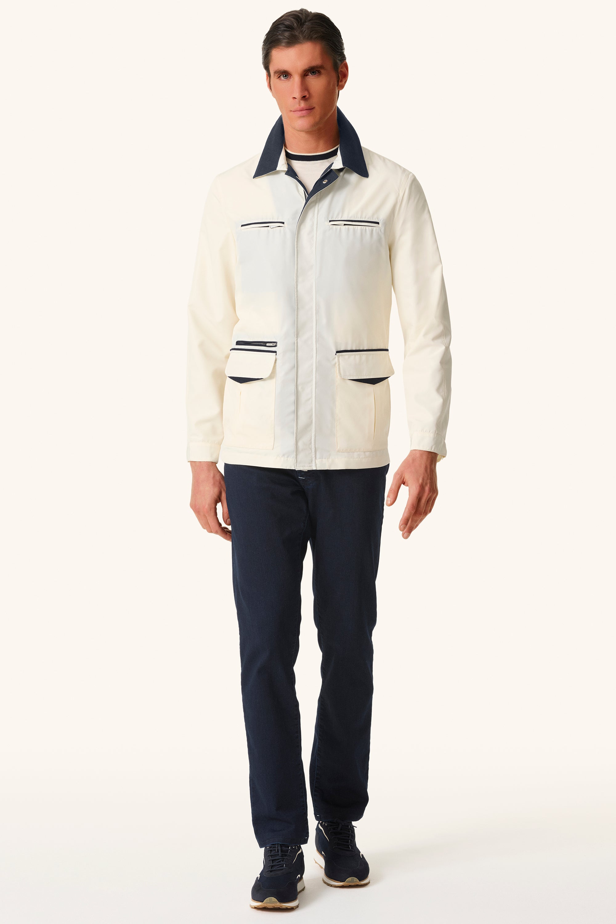 BOND Parka in ultra-light silk nylon with denim details
