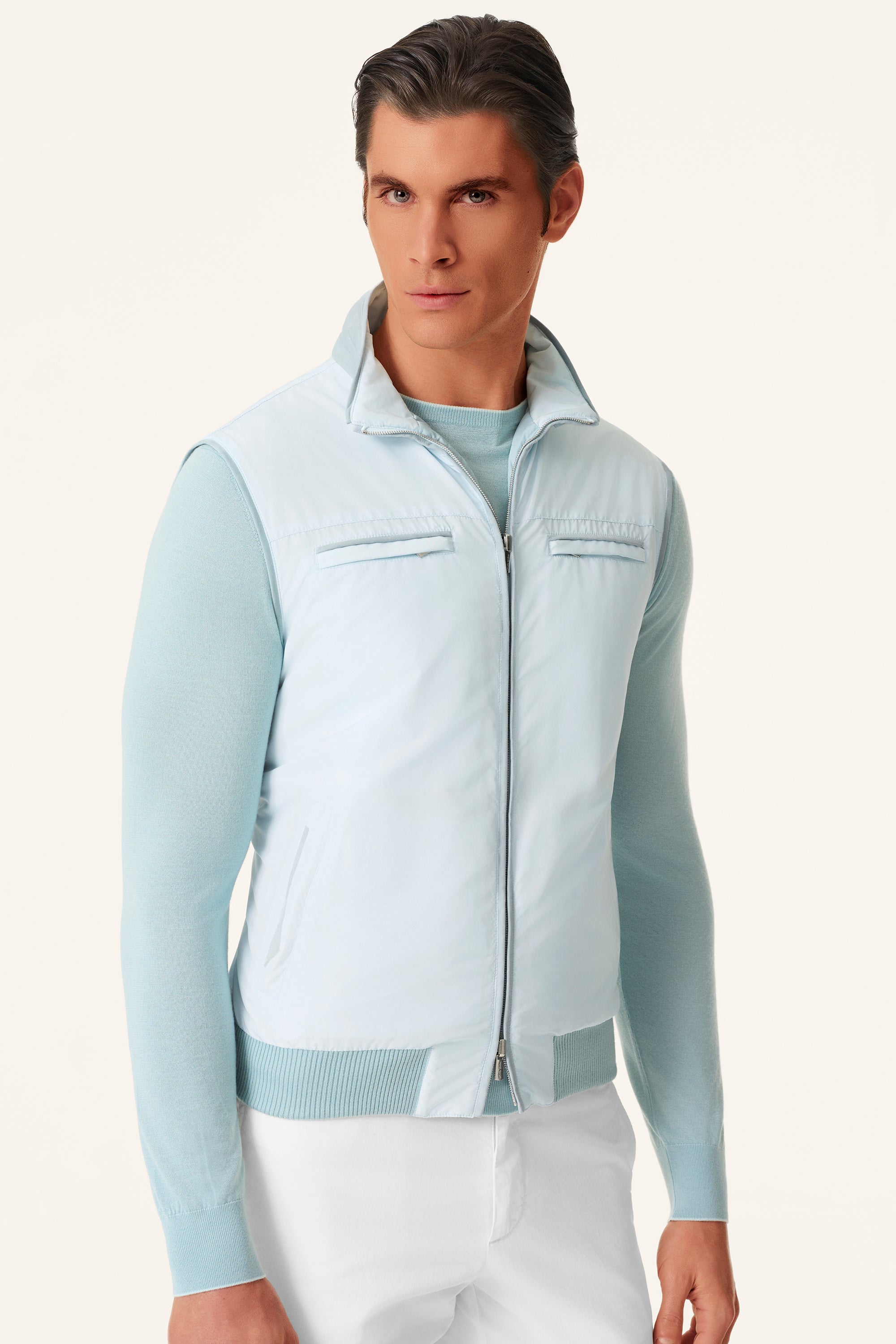 Reversible ultra-light silk nylon vest TOM